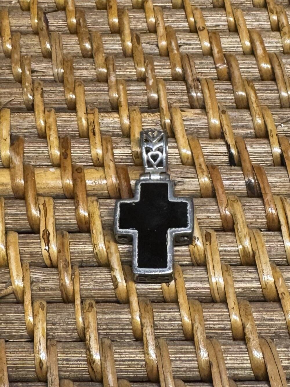 925 Sterling Silver & Black Enamel CROSS Pendant